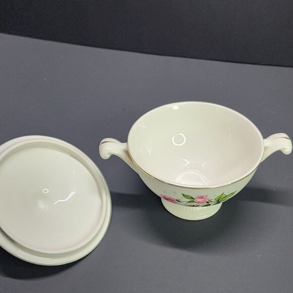 Vintage Garden Rose China Sugar Bowl and Creamer Gold Trimmed SET - Picture 6 of 11